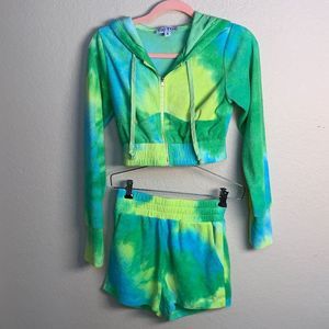 Tic Toc  Tie Dye Knit Terry Hooded Jacket and Shorts